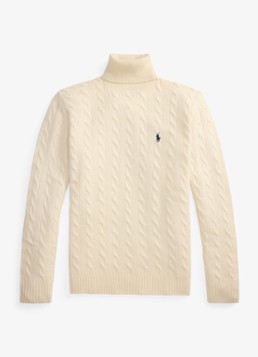 Ralph Lauren Heren Kabelgebreide coltrui in kasjmierblend in de kleur Andover Cream-34TY / Crème