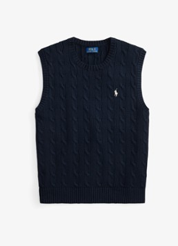 Ralph Lauren Heren Kabelgebreide spencer met logo in de kleur Hunter Navy / Donkerblauw