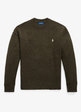 Ralph Lauren Heren Grofgebreide trui in wolblend met logo in de kleur Olive Brown Marl / Bruin