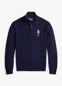 Ralph Lauren Heren Fijngebreide trui van wol met halve rits in de kleur Hunter Navy / Donkerblauw
