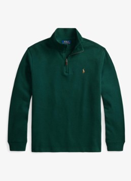 Ralph Lauren Heren Ribgebreide trui met halve rits in de kleur Moss Agate / Mosgroen