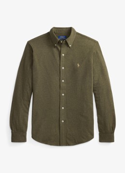 Ralph Lauren Heren Regular fit overhemd van piqué katoen in de kleur Wilson Olive Heather / Bruin