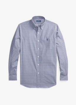 Ralph Lauren Heren Custom fit overhemd met ruitdessin en logoborduring in de kleur Navy/White / Donkerblauw