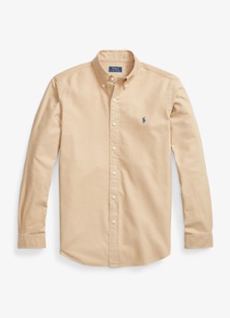 Ralph Lauren Heren Custom fit overhemd met logoborduring in de kleur Surrey Tan / Bruin