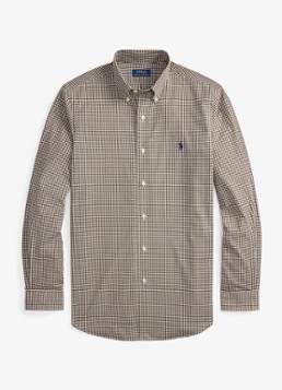 Ralph Lauren Heren Custom fit overhemd met ruitdessin en logoborduring in de kleur Cooper Brown White / Bruin