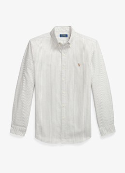 Ralph Lauren Heren Custom fit Oxford overhemd met streepprint in de kleur Pale Russet / Grijs