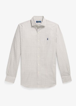Ralph Lauren Heren Custom fit overhemd met ruitdessin en logoborduring in de kleur White Chocolate Brown / Bruin