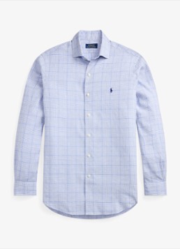Ralph Lauren Heren Custom fit overhemd in linnenblend met ruitdessin in de kleur 7190 Blue Multi-ZYJ4
