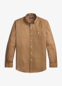 Ralph Lauren Heren Custom Fit overhemd van linnen in de kleur RL Brown