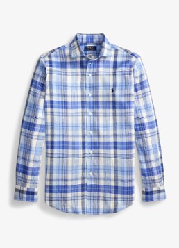 Ralph Lauren Heren Custom fit overhemd in linnenblend met ruitdessin in de kleur 7117 Blue Multi-48OD