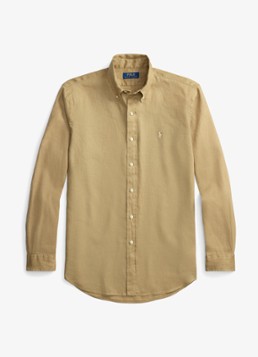 Ralph Lauren Heren Slim fit overhemd van linnen met logoborduring in de kleur Cafe Tan-2X6T