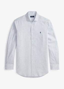 Ralph Lauren Heren Costum fit overhemd in linnenblend met streepprint in de kleur Cabana /blue White / Blauw