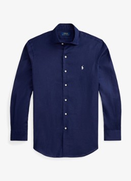 Ralph Lauren Heren Custom fit overhemd in linnenblend met logo in de kleur Newport Navy / Donkerblauw