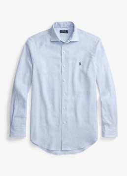Ralph Lauren Heren Custom fit overhemd in linnenblend in de kleur 7189 Blue White / Blauw
