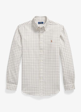 Ralph Lauren Heren Custom fit tattersall Oxford overhemd met ruitdessin in de kleur Bruin