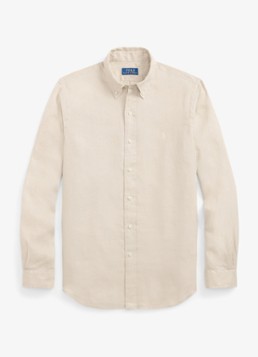 Ralph Lauren Heren Custom Fit overhemd van linnen in de kleur Stoneware Grey-33L0