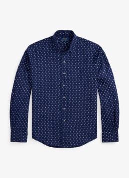 Ralph Lauren Heren Custom fit overhemd van linnen met geometrische print in de kleur Newport Geo / Donkerblauw