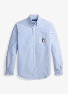 Ralph Lauren Heren Custom fit Oxford overhemd met borduring in de kleur 7311 Bsr Blue / Blauw