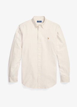 Ralph Lauren Heren Custom fit Oxford overhemd met streepprint in de kleur Classic Camel White / Camel