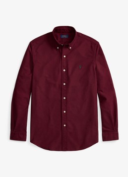 Ralph Lauren Heren Custom fit overhemd met logoborduring in de kleur Classic Wine / Wijnrood
