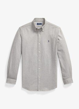 Ralph Lauren Heren Custom fit gemêleerd Oxford overhemd in de kleur Lichtgrijs