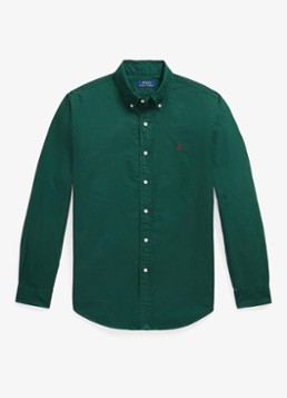 Ralph Lauren Heren Oxford custom fit overhemd met logoborduring in de kleur Moss Agate / Donkergroen