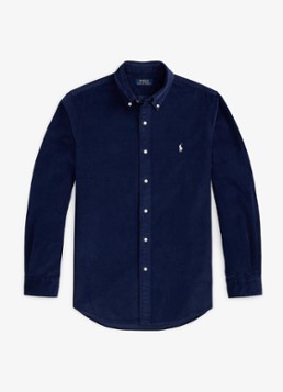 Ralph Lauren Heren Custom fit overhemd van corduroy in de kleur Newport Navy / White / Donkerblauw
