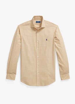 Ralph Lauren Heren Custom fit overhemd met ruitdessin in de kleur Classic Camel Wht Multi / Camel