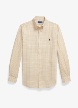 Ralph Lauren Heren Custom fit overhemd met ruitdessin en logoborduring in de kleur Classic Camel White / Camel
