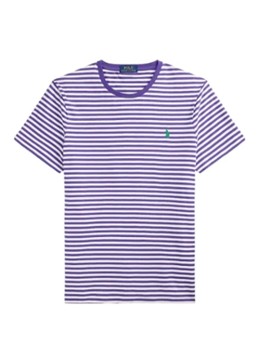 Ralph Lauren Heren T-shirt met streepprint en logoborduring in de kleur Cabana Purple/White-ZYWS