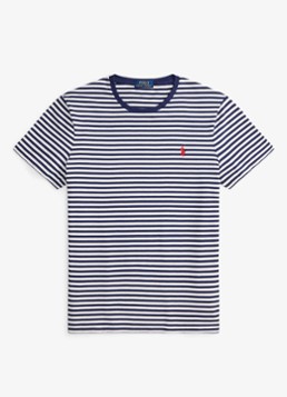 Ralph Lauren Heren T-shirt met streepprint en logoborduring in de kleur Newport Navy/White / Donkerblauw