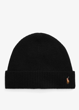 Ralph Lauren Heren Ribgebreide muts in wolblend in de kleur Polo Black / Zwart