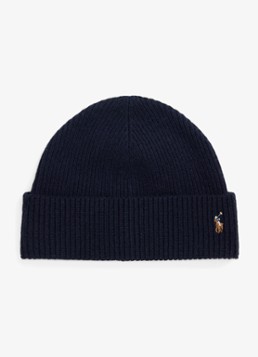 Ralph Lauren Heren Ribgebreide muts in wolblend in de kleur Hunter Navy / Donkerblauw