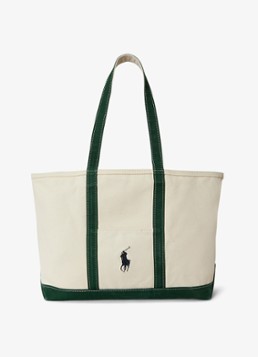 Ralph Lauren Heren Shopper van canvas met logoborduring in de kleur Cream/Green / Crème