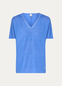 BRAX Dames Caelen T-shirt van linnen met V-hals in de kleur Blauw
