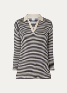 BRAX Dames Top met streepprint en polokraag in de kleur Grijs