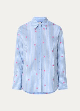 BRAX Dames Viki blouse met streepprint en borduring in de kleur Blauw