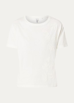 BRAX Dames T-shirt met borduring in de kleur Gebroken wit
