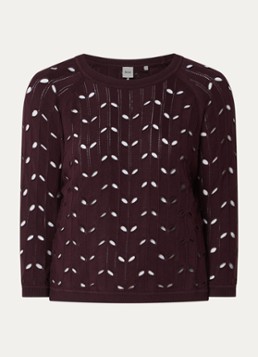 BRAX Dames Nala top met opengewerkt dessin in de kleur Aubergine