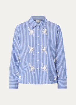 BRAX Dames Viki blouse met streepprint en borduring in de kleur Blauw