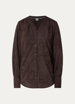 BRAX Dames Velia blouse met bloemborduring in de kleur Donkerbruin