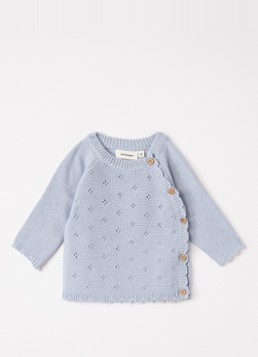 Lil 'Atelier Meisjes NBFAguna grofgebreid vest met opengewerkt dessin in de kleur Lichtblauw, maat: 86