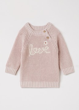Lil 'Atelier Meisjes NBFEmlen grofgebreide trui met borduring in de kleur Oudroze, maat: 80