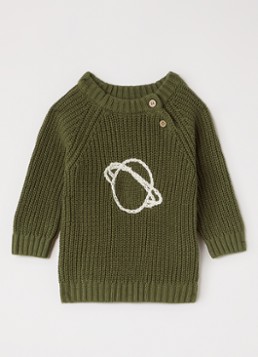 Lil 'Atelier Jongens NBFEmlen grofgebreide trui met borduring in de kleur Legergroen, maat: 86