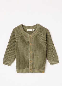 Lil 'Atelier Meisjes NBNEmlen grofgebreid vest met ronde hals in de kleur Olijfgroen, maat: 86