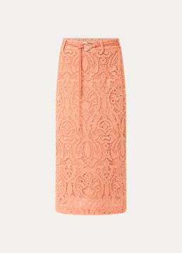 Aaiko Dames Amia midi rok met broderie en strikceintuur in de kleur Oranje