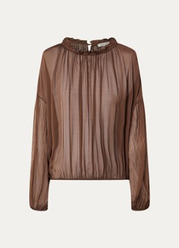 Aaiko Dames Cristy top in zijdeblend met ballonmouw in de kleur Hazelnootbruin