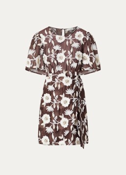 Aaiko Dames Celina mini jurk met ceintuur en bloemenprint in de kleur Donkerbruin
