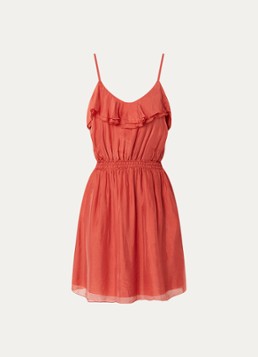 Aaiko Dames Callisto midi jurk met volant in de kleur Kersenrood