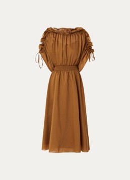 Aaiko Dames Lily midi jurk met smockwerk in de kleur Cognac
